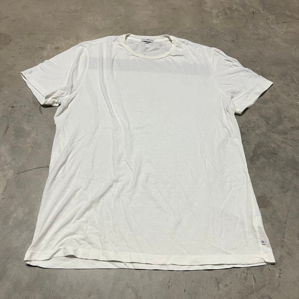 James Perse Standard White Cotton T-Shirt Stripe Back Graphic Sleeve Mens Size 3
